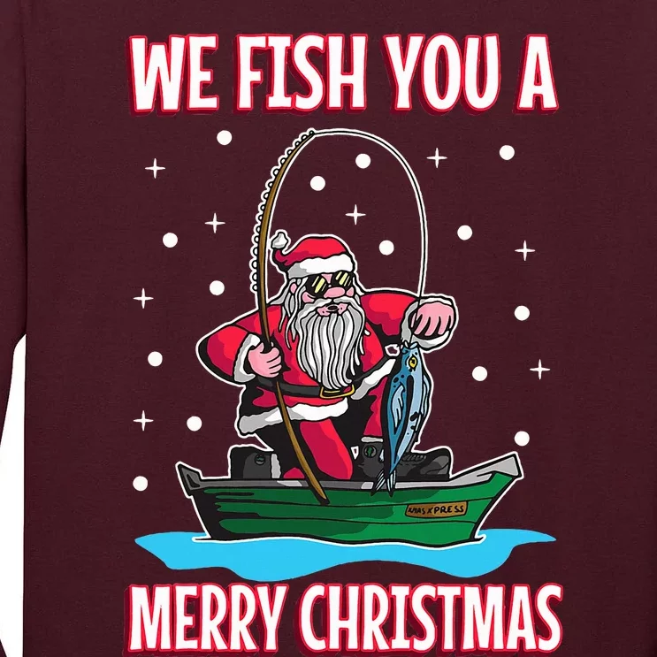 Christmas Costume Fisherman Fishing Funny Cool Santa Claus Tall Long Sleeve T-Shirt