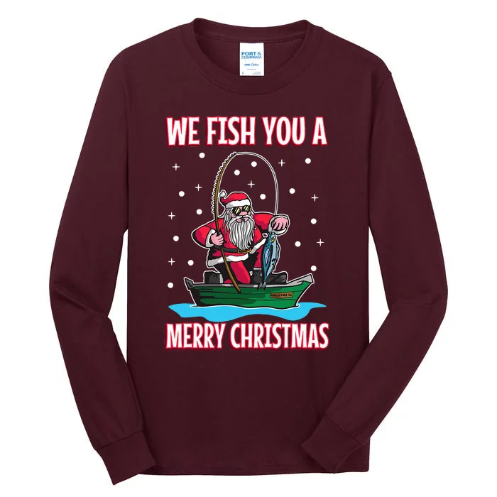 Christmas Costume Fisherman Fishing Funny Cool Santa Claus Tall Long Sleeve T-Shirt