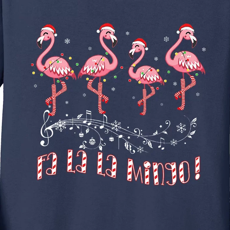 Candy Cane Flamingoes Fa La La Mingo Flamingo Christmas Kids Long Sleeve Shirt