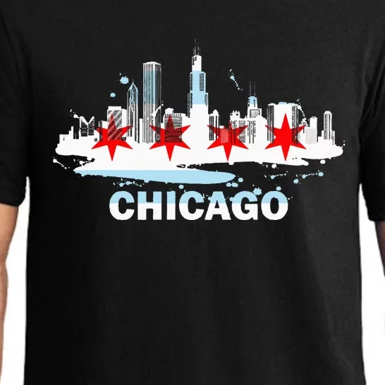 Chicago City Flag Downtown Skyline Chicago Skyline Pajama Set