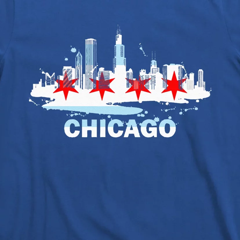 Chicago City Flag Downtown Skyline Chicago Skyline T-Shirt