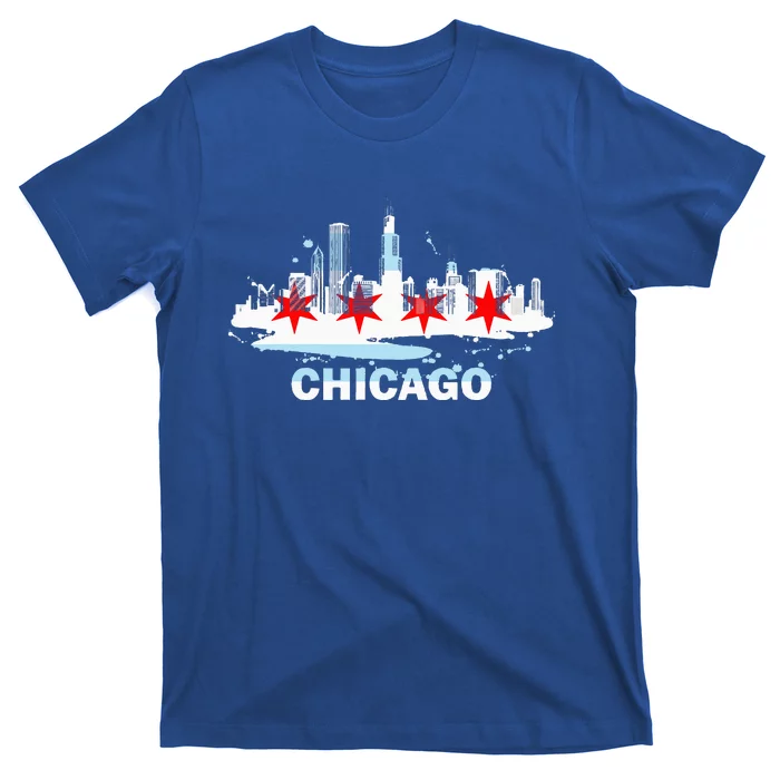 Chicago City Flag Downtown Skyline Chicago Skyline T-Shirt