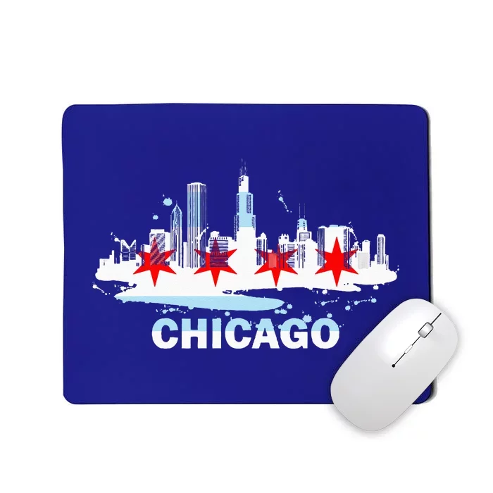 Chicago City Flag Downtown Skyline Chicago Skyline Mousepad