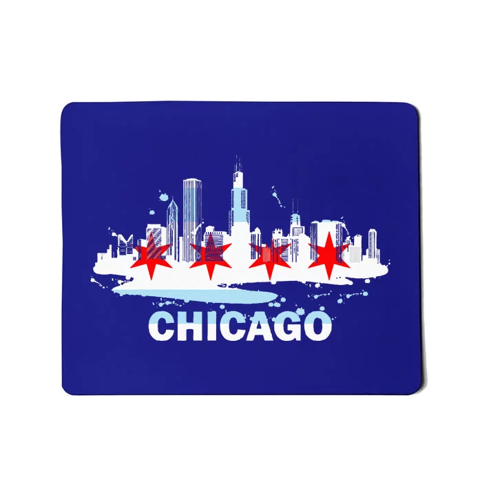 Chicago City Flag Downtown Skyline Chicago Skyline Mousepad