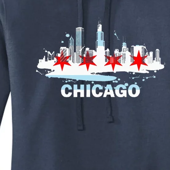 Chicago City Flag Downtown Skyline Chicago Skyline Women's Pullover Hoodie