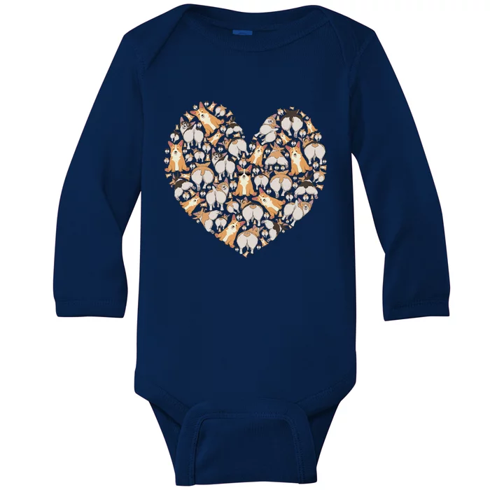 Cute Corgis Funny Dog Mom Corgi Lover Heart Valentines Day Gift Baby Long Sleeve Bodysuit