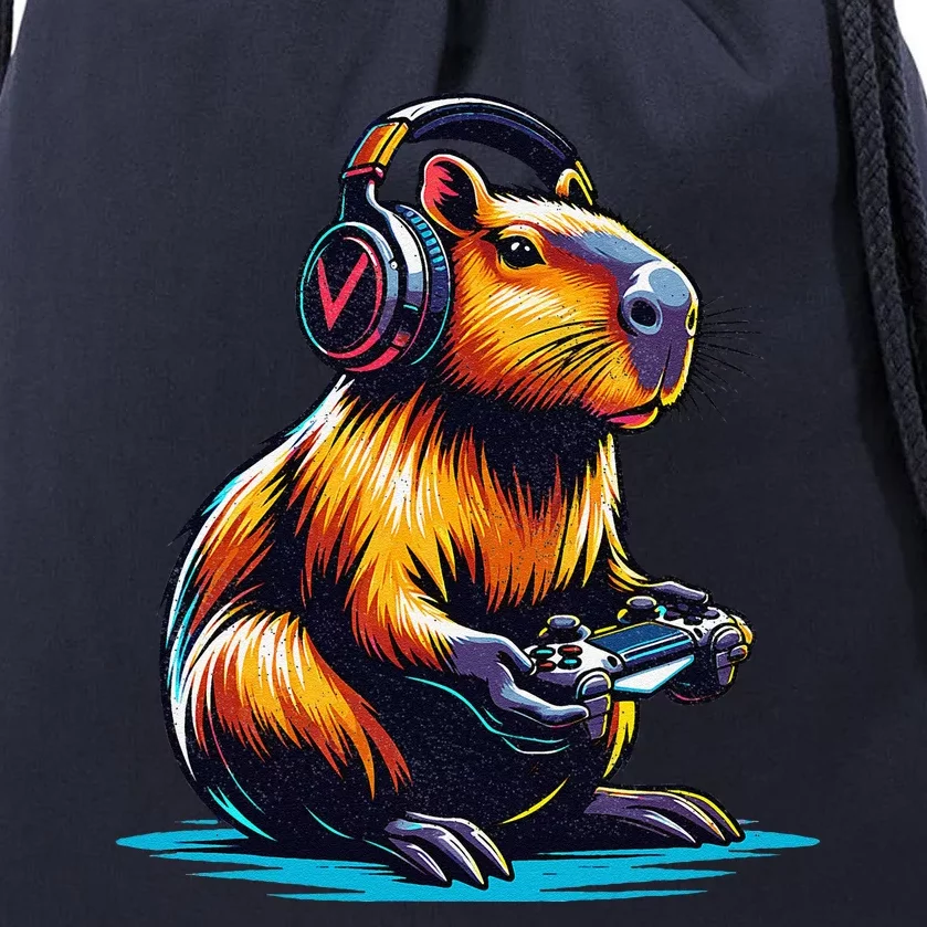 Capybara Cute Funny Capybara Rodent & Video Games Lover Drawstring Bag