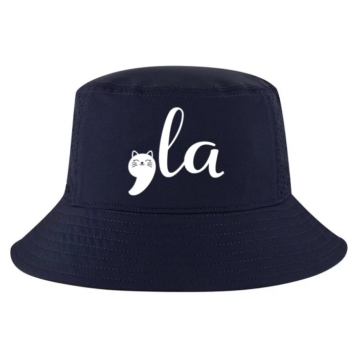 Cute Cat Funny Pun Comma La Kamala Harris For President 2024 Gift Cool Comfort Performance Bucket Hat