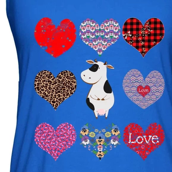 Cute Cow Funny Cow Lover Retro Hearts Pattern Valentines Day Gift Ladies Essential Flowy Tank