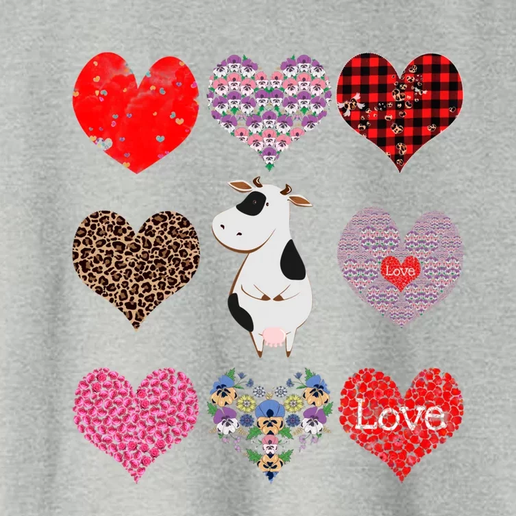 Cute Cow Funny Cow Lover Retro Hearts Pattern Valentines Day Gift Women's Crop Top Tee