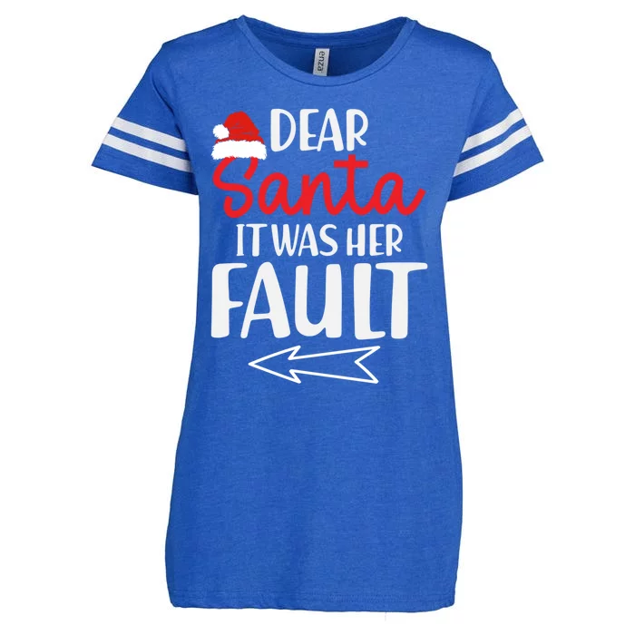 Christmas Couples Funny Dear Santa It Was Her Fault Gift Enza Ladies Jersey Football T-Shirt