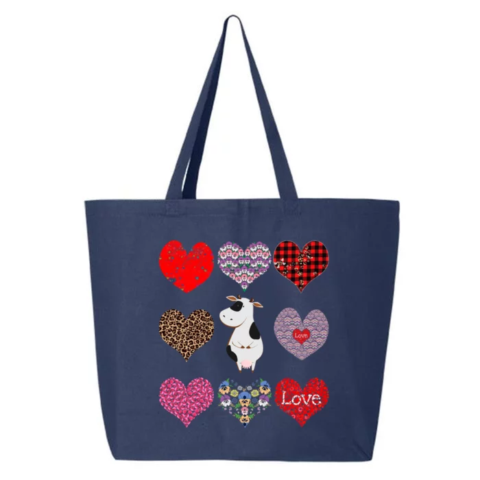 Cute Cow Funny Cow Lover Retro Hearts Pattern Valentines Day Cute Gift 25L Jumbo Tote