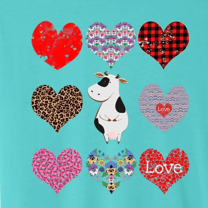 Cute Cow Funny Cow Lover Retro Hearts Pattern Valentines Day Cute Gift ChromaSoft Performance T-Shirt