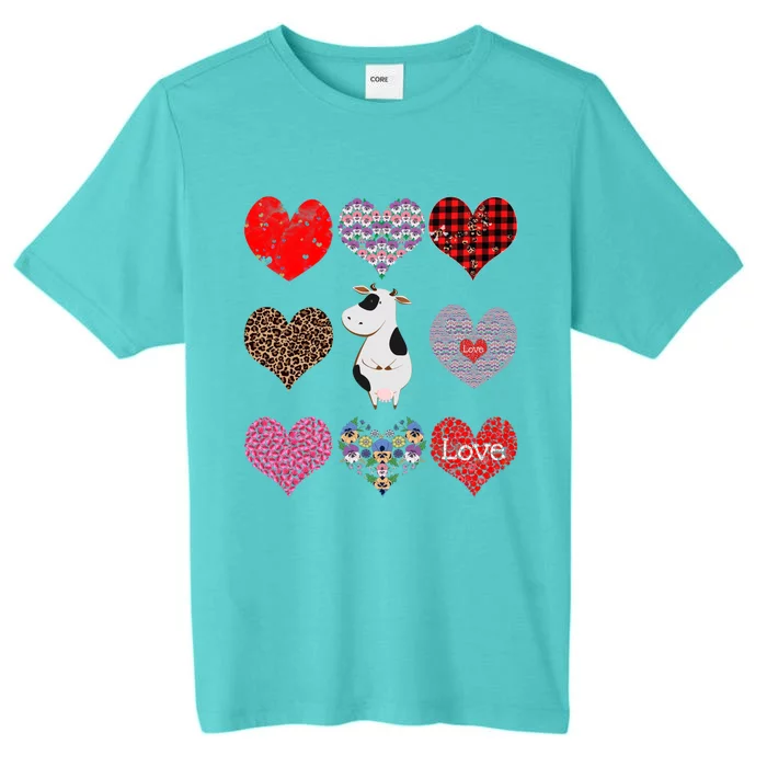 Cute Cow Funny Cow Lover Retro Hearts Pattern Valentines Day Cute Gift ChromaSoft Performance T-Shirt