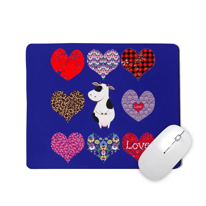 Cute Cow Funny Cow Lover Retro Hearts Pattern Valentines Day Funny Gift Mousepad