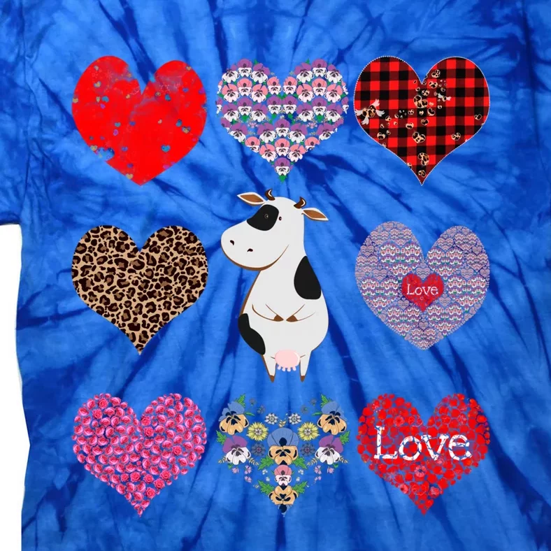 Cute Cow Funny Cow Lover Retro Hearts Pattern Valentines Day Funny Gift Tie-Dye T-Shirt