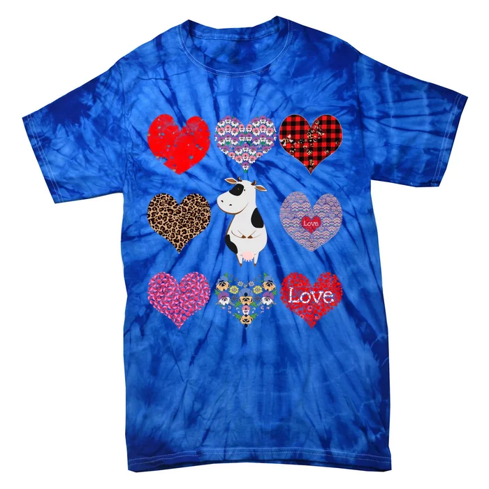 Cute Cow Funny Cow Lover Retro Hearts Pattern Valentines Day Funny Gift Tie-Dye T-Shirt