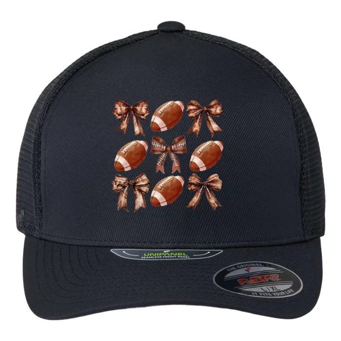 Cheer Coquette Football Bow Football Flexfit Unipanel Trucker Cap