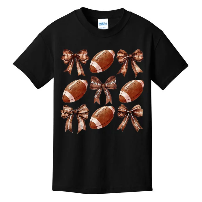 Cheer Coquette Football Bow Football Kids T-Shirt