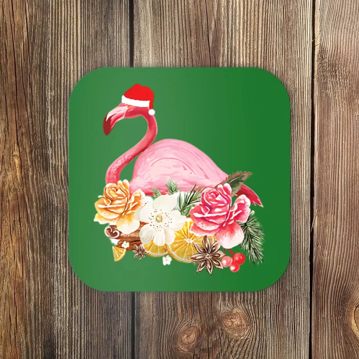 Cute Christmas Flamingo Santa Hat Coaster