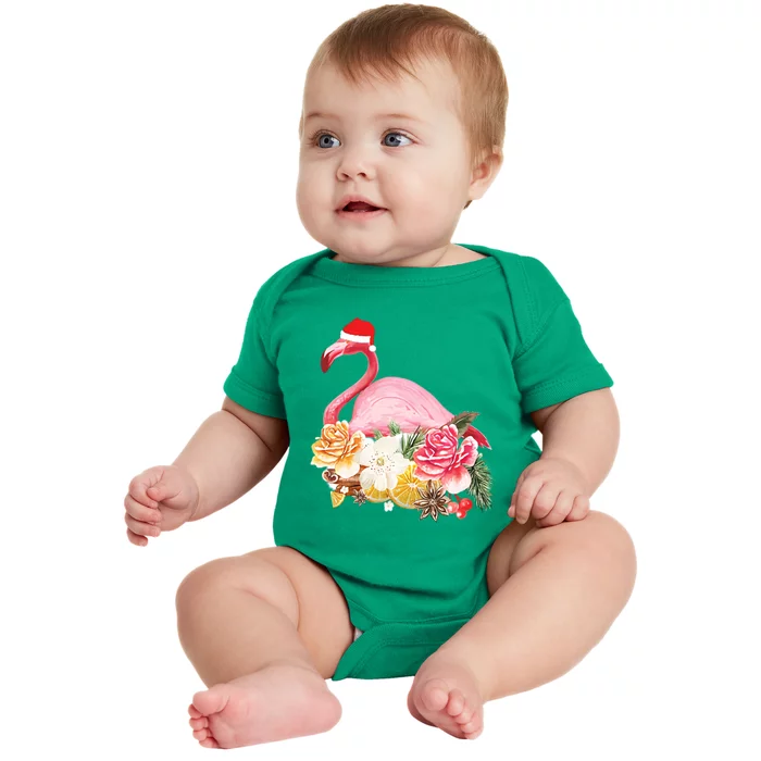 Cute Christmas Flamingo Santa Hat Baby Bodysuit