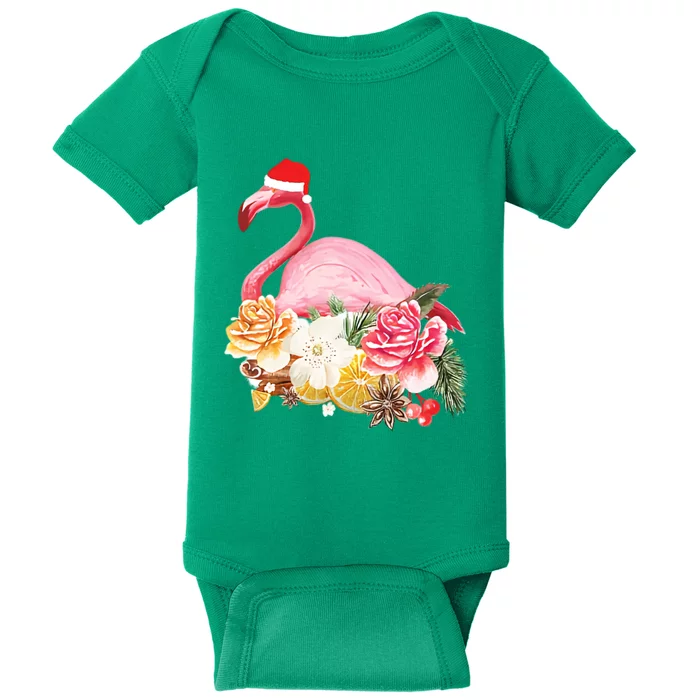 Cute Christmas Flamingo Santa Hat Baby Bodysuit