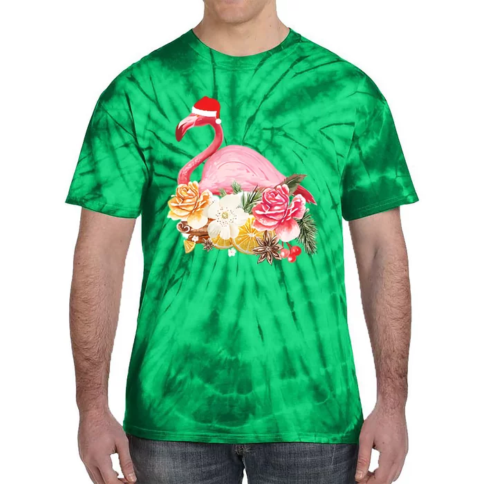 Cute Christmas Flamingo Santa Hat Tie-Dye T-Shirt