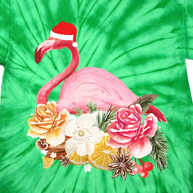 Cute Christmas Flamingo Santa Hat Tie-Dye T-Shirt