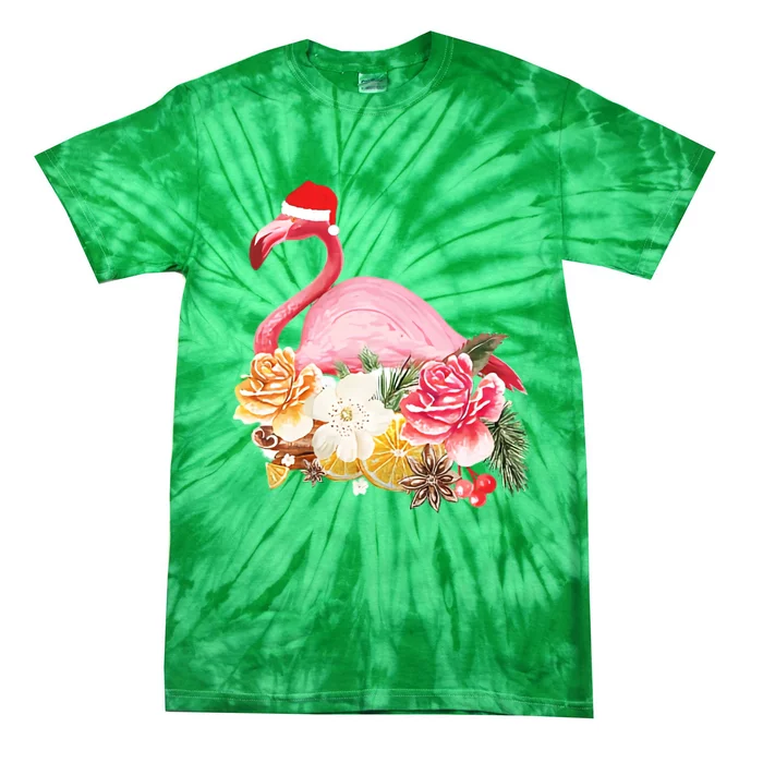 Cute Christmas Flamingo Santa Hat Tie-Dye T-Shirt