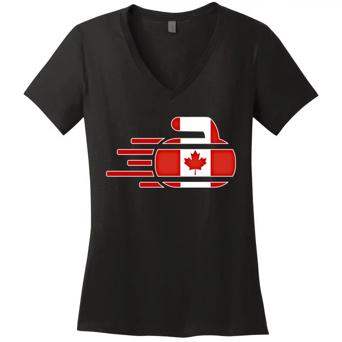 Canada Curling Fans Jersey Canadian Curlers Winter Sports Gift Women's V-Neck T-Shirt