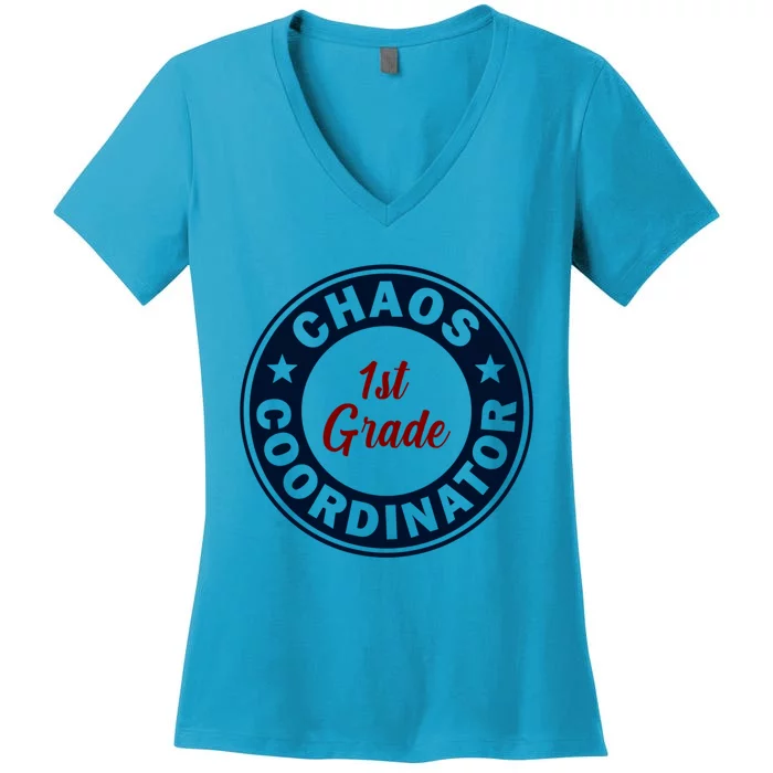 Chaos Coordinator Funny 1St Grade Teacher Gift Women's V-Neck T-Shirt