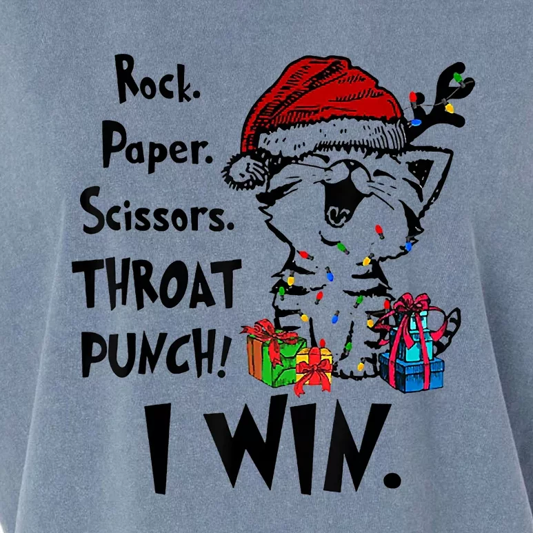 Christmas Cat Funny Rock Paper Scissors Throat Punch I Win Garment-Dyed Women's Muscle Tee