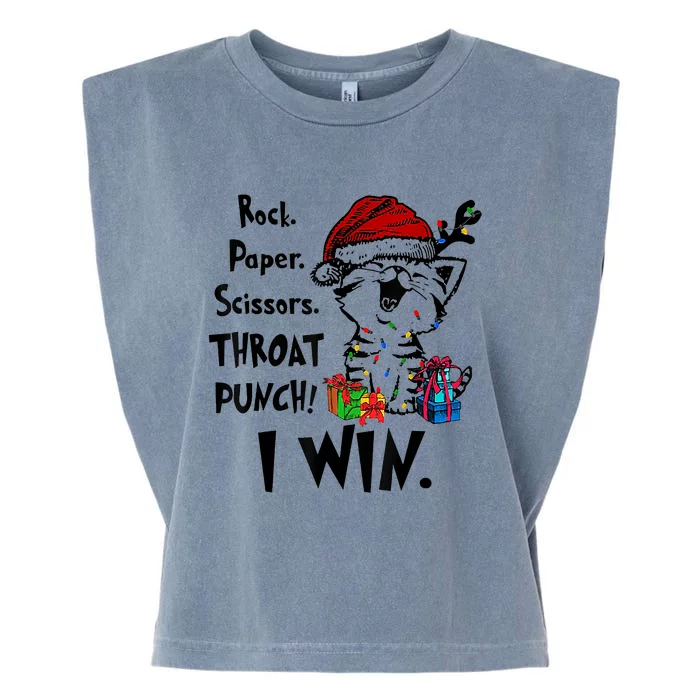 Christmas Cat Funny Rock Paper Scissors Throat Punch I Win Garment-Dyed Women's Muscle Tee