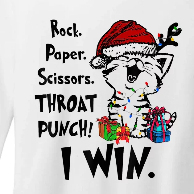 Christmas Cat Funny Rock Paper Scissors Throat Punch I Win Womens CVC Long Sleeve Shirt