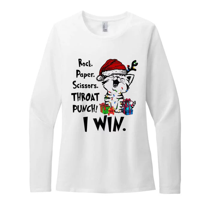 Christmas Cat Funny Rock Paper Scissors Throat Punch I Win Womens CVC Long Sleeve Shirt