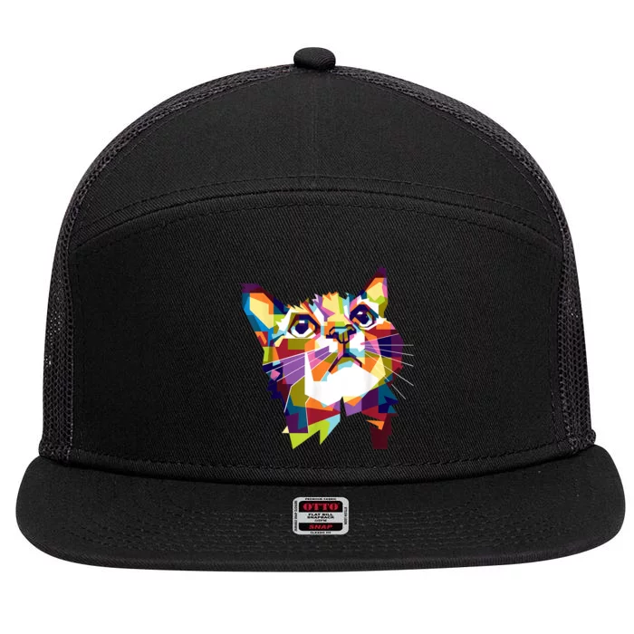 Colorful Cat For Cat Lovers Perfect Gift For S 7 Panel Mesh Trucker Snapback Hat