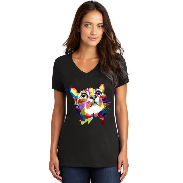 Colorful Cat For Cat Lovers Perfect Gift For S Women's V-Neck T-Shirt