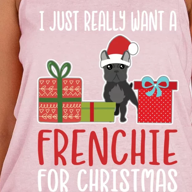 Cute Christmas French Bulldog Owner I Want A Frenchie Gift Women's Knotted Racerback Tank