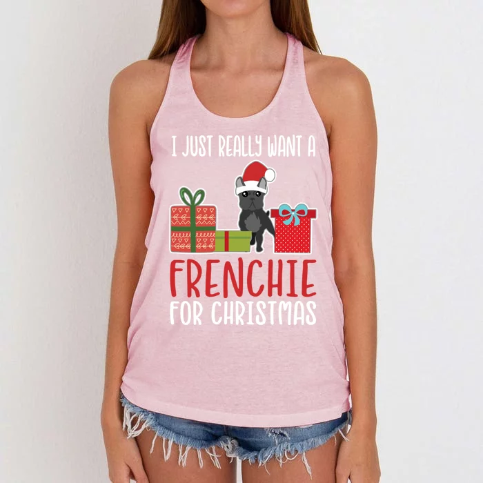 Cute Christmas French Bulldog Owner I Want A Frenchie Gift Women's Knotted Racerback Tank