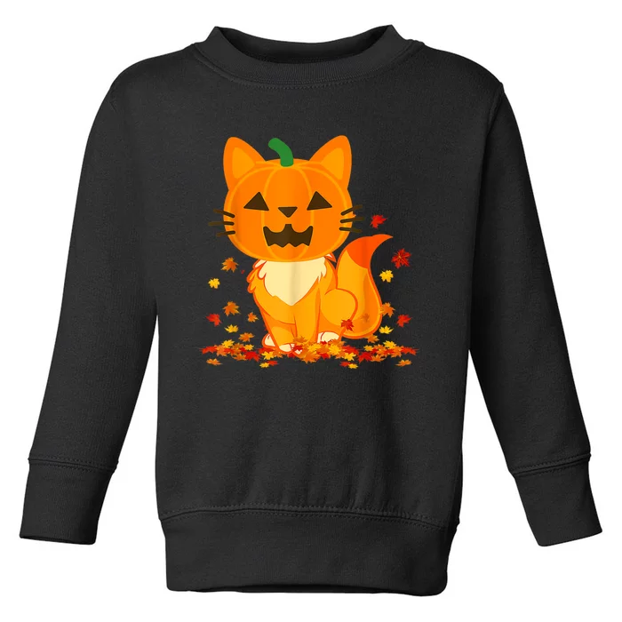 Cute Cat Face Jack O Lantern Pumpkin Halloween Autumn Fall Toddler Sweatshirt