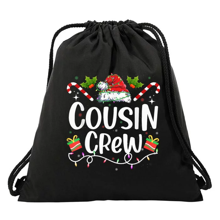 Cousin Crew Funny Christmas Santa hat Xmas Light Decorated Drawstring Bag