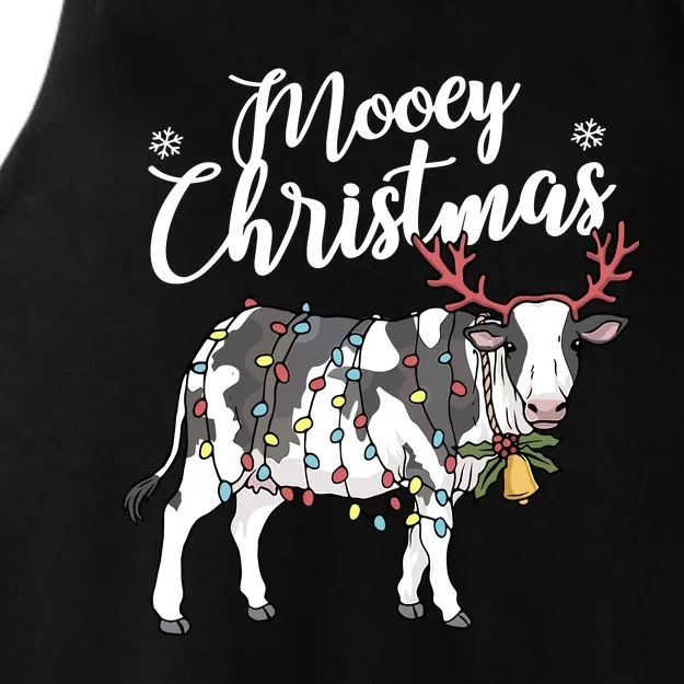 Cow Christmas Funny Mooey Xmas Lights Ladies Tri-Blend Wicking Tank