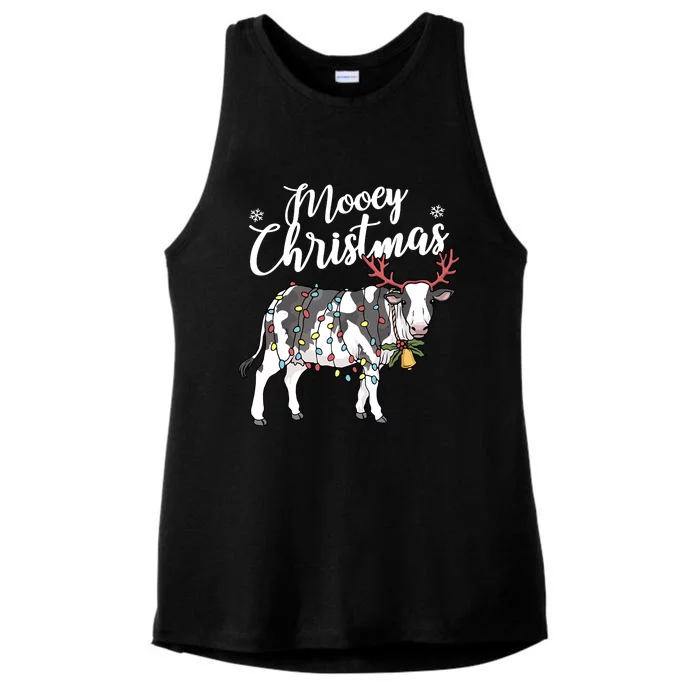 Cow Christmas Funny Mooey Xmas Lights Ladies Tri-Blend Wicking Tank