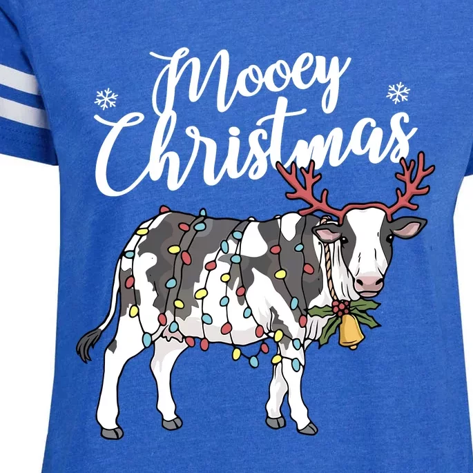 Cow Christmas Funny Mooey Xmas Lights Enza Ladies Jersey Football T-Shirt