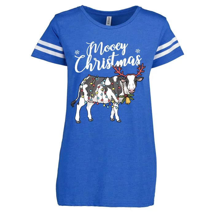 Cow Christmas Funny Mooey Xmas Lights Enza Ladies Jersey Football T-Shirt