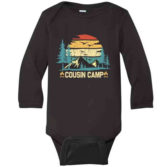 Cousin Camp Friends Summer Family Camping Vacation Vintage Baby Long Sleeve Bodysuit