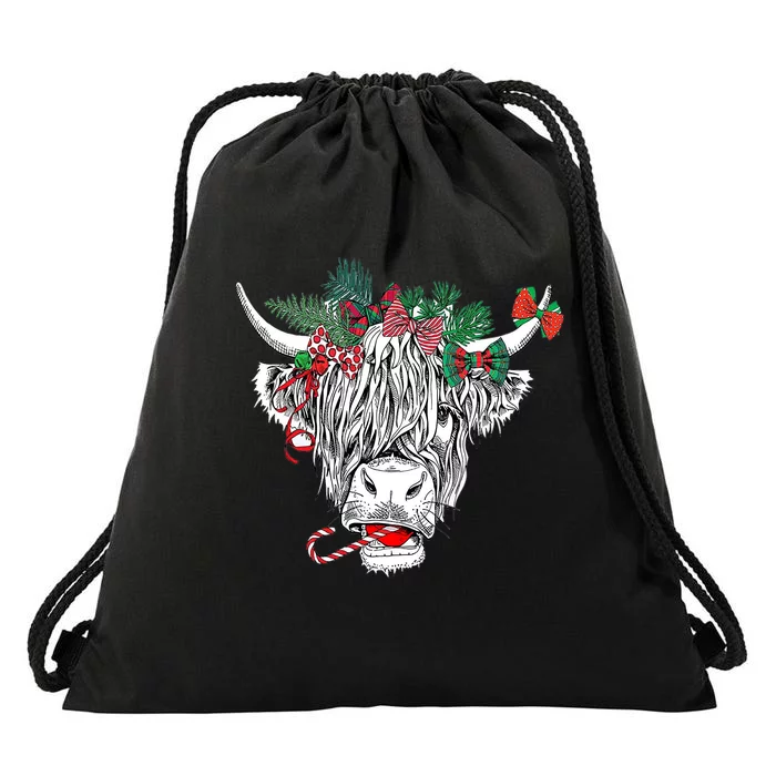 Christmas Cow Farmer Funny Xmas Holiday Lover Drawstring Bag