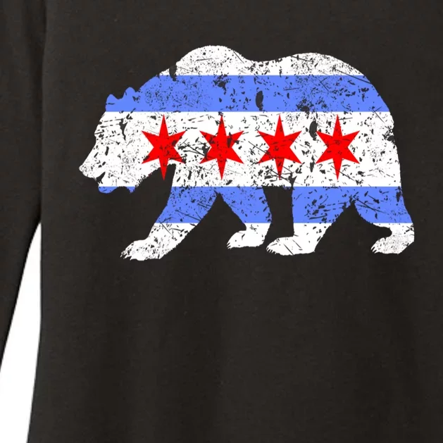 Chicago City Flag Distressed Bear Gift Womens CVC Long Sleeve Shirt