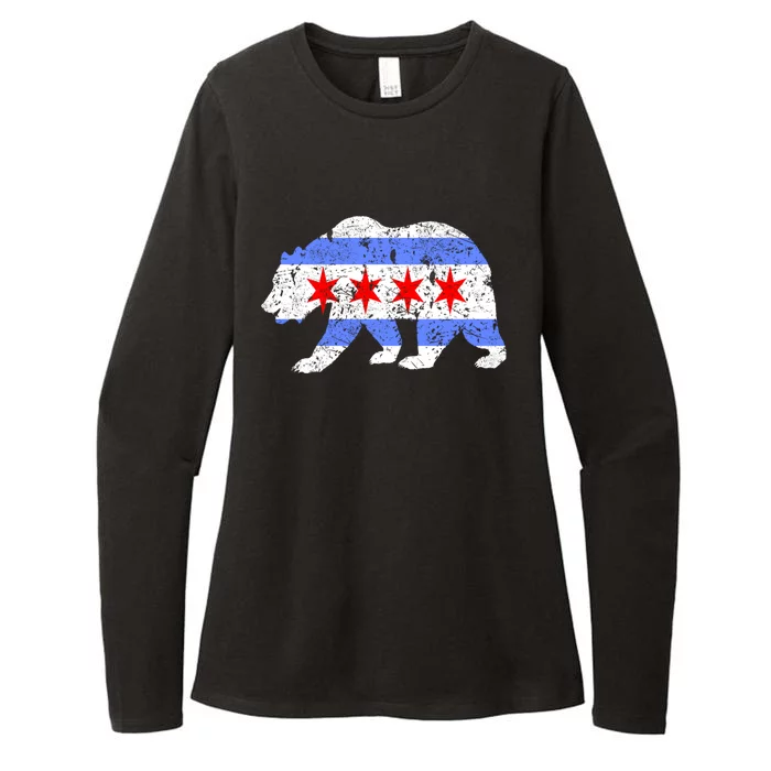 Chicago City Flag Distressed Bear Gift Womens CVC Long Sleeve Shirt