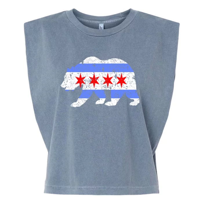 Chicago City Flag Distressed Bear Gift Garment-Dyed Women's Muscle Tee